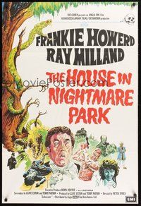 1w424 HOUSE IN NIGHTMARE PARK English 1sh '73 Frankie Howerd, Ray Milland, cool wacky horror art!
