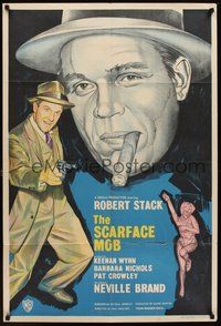 1w762 SCARFACE MOB English 1sh '62 wonderful stone litho art of Robert Stack as Eliot Ness!