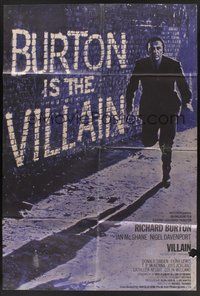 1w926 VILLAIN English 1sh '71 Richard Burton has the face of a Villain, Ian McShane!