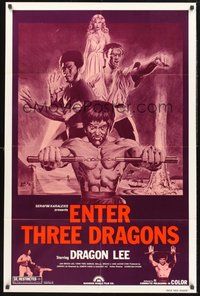 1w280 DRAGON ON FIRE 1sh R80s Dragon Lee & Bolo Yeung kung-fu action, Enter Three Dragons!