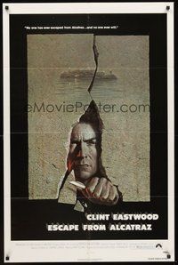 1w283 ESCAPE FROM ALCATRAZ 1sh '79 cool artwork of Clint Eastwood busting out by Lettick!