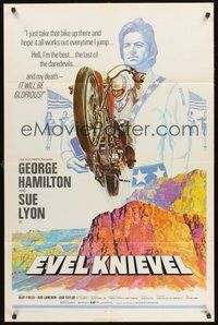 1w286 EVEL KNIEVEL 1sh '71 George Hamilton is THE daredevil, great art of motorcycle jump!