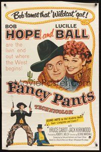 1w299 FANCY PANTS 1sh R62 Lucille Ball & wacky cowboy Bob Hope are driving the west wild!