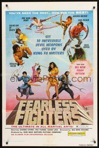 1w307 FEARLESS FIGHTERS 1sh '73 wild art of 10 incredible Kung Fu weapons!