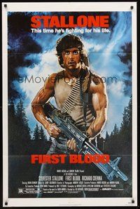 1w317 FIRST BLOOD 1sh '82 artwork of Sylvester Stallone as John Rambo by Drew Struzan!