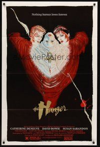 1w429 HUNGER 1sh '83 art of vampire Catherine Deneuve, rocker David Bowie & Susan Sarandon!
