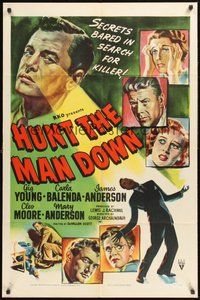 1w430 HUNT THE MAN DOWN style A 1sh '51 cool film noir art, secrets bared in search for killer!