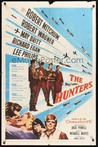 1w431 HUNTERS 1sh '58 jet pilot drama, Robert Mitchum & Robert Wagner, May Britt!