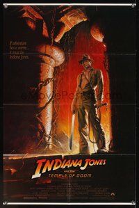 1w451 INDIANA JONES & THE TEMPLE OF DOOM 1sh '84 full-length art of Harrison Ford by Bruce Wolfe!