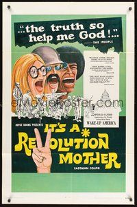 1w461 IT'S A REVOLUTION MOTHER 1sh '70 Aliens biker gang, hippies trying to wake up America!