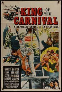 1w480 KING OF THE CARNIVAL 1sh '55 Republic serial, great circus trapeze artwork!