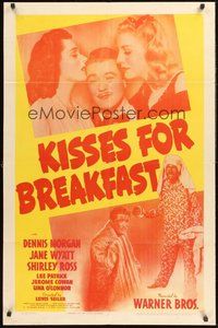 1w483 KISSES FOR BREAKFAST 1sh '41 Dennis Morgan between Jane Wyatt & Shirley Ross!