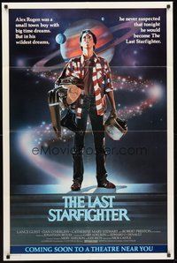 1w498 LAST STARFIGHTER advance 1sh '84 Lance Guest, great sci-fi art by C.D. de Mar!