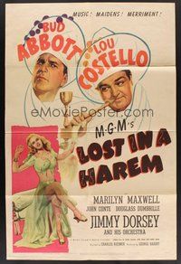 1w535 LOST IN A HAREM 1sh '44 Bud Abbott & Lou Costello in Arabia with sexy babes!