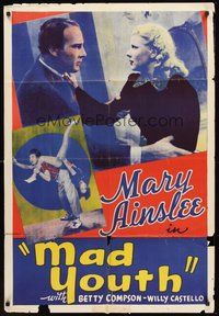 1w565 MAD YOUTH 1sh '40 Mary Ainslee, Betty Compson, teens dancing & bent on destruction!