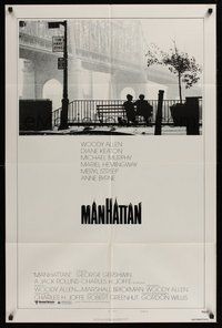 1w588 MANHATTAN style B 1sh '79 classic image of Woody Allen & Diane Keaton by bridge!