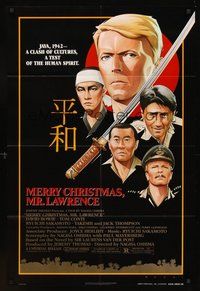 1w608 MERRY CHRISTMAS MR. LAWRENCE 1sh '83 really cool art of David Bowie & cast by Makhi!