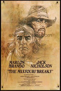 1w619 MISSOURI BREAKS advance 1sh '76 art of Marlon Brando & Jack Nicholson by Bob Peak!