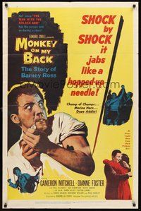 1w624 MONKEY ON MY BACK 1sh '57 Cameron Mitchell chooses a woman over dope and kicks the habit!