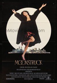 1w630 MOONSTRUCK 1sh '87 Nicholas Cage, Olympia Dukakis, Cher in front of NYC skyline!