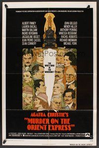1w636 MURDER ON THE ORIENT EXPRESS 1sh '74 Agatha Christie, great art of cast by Richard Amsel!