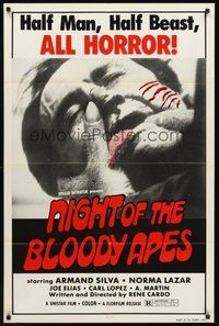 1w650 NIGHT OF THE BLOODY APES 1sh '72 La Horripilante bestia humana, Rene Cardona horror!