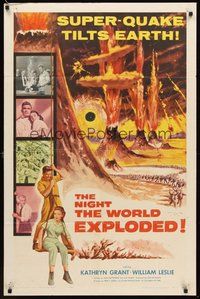 1w653 NIGHT THE WORLD EXPLODED 1sh '57 a super-quake tilts the Earth, nature goes mad!