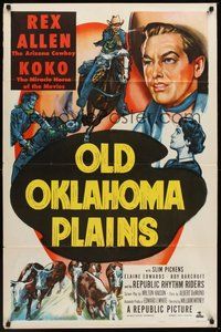 1w667 OLD OKLAHOMA PLAINS 1sh '52 cowboy Rex Allen and Koko the miracle horse of the movies!