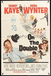 1w670 ON THE DOUBLE 1sh '61 great art of wacky Danny Kaye, plus sexy Diana Dors in bubbles!