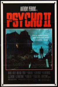 1w717 PSYCHO II 1sh '83 Anthony Perkins as Norman Bates, cool creepy image of classic house!