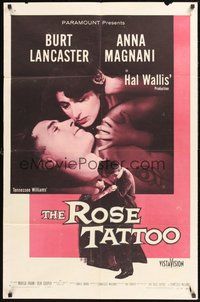 1w747 ROSE TATTOO 1sh '55 Burt Lancaster, Anna Magnani, written by Tennessee Williams!