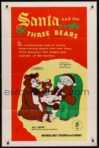 1w756 SANTA & THE THREE BEARS 1sh '70 Christmas cartoon, cool Santa w/bears art!
