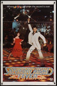 1w759 SATURDAY NIGHT FEVER teaser 1sh '77 image of disco dancer John Travolta & Karen Lynn Gorney!