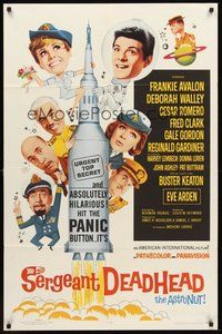 1w770 SERGEANT DEADHEAD 1sh '65 Frankie Avalon, Deborah Walley, Buster Keaton & cast on rocket!