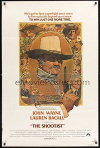 1w785 SHOOTIST 1sh '76 best Richard Amsel artwork of cowboy John Wayne & cast!