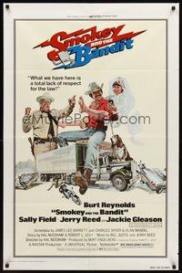 1w803 SMOKEY & THE BANDIT 1sh '77 art of Burt Reynolds, Sally Field & Jackie Gleason by Solie!
