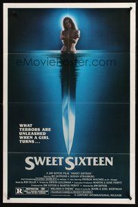 1w842 SWEET SIXTEEN 1sh '82 Bo Hopkins, Susan Strasberg, sexy horror image of knife & nude girl!