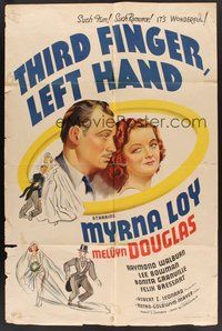 1w875 THIRD FINGER LEFT HAND style D 1sh '40 stone litho of newlyweds Myrna Loy & Melvyn Douglas!