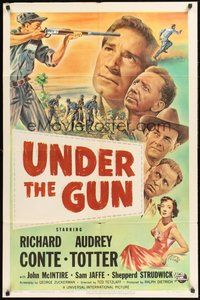 1w913 UNDER THE GUN 1sh '51 convict Richard Conte on the run, sexy Audrey Totter!