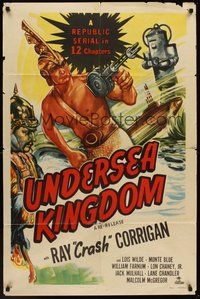 1w915 UNDERSEA KINGDOM 1sh R50 art of Crash Corrigan, wacky Republic sci-fi fantasy serial!