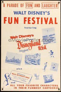 1w941 WALT DISNEY'S FUN FESTIVAL military 1sh '60s Disneyland, a parade of fun & laughter!