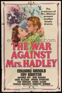 1w942 WAR AGAINST MRS HADLEY 1sh '42 Edward Arnold, Fay Bainter, young Van Johnson