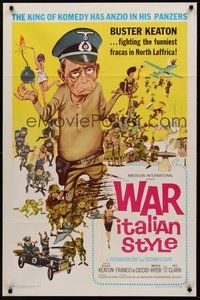 1w944 WAR ITALIAN STYLE 1sh '66 Due Marines e un Generale, cartoon art of Buster Keaton as Nazi!