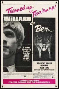 1w973 WILLARD/BEN 1sh '73 classic killer rat movies teamed up to tear 'em up!