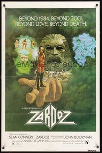1w995 ZARDOZ 1sh '74 fantasy art of Sean Connery, who has seen the future and it doesn't work!