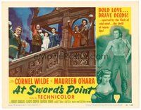 1x350 AT SWORD'S POINT LC #7 '52 Cornel Wilde & sexy Maureen O'Hara waving swords on balcony!