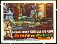 1x494 ESCAPE TO BURMA LC #5 '55 cool image of Robert Ryan & Barbara Stanwyck in India!