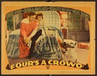 1x518 FOUR'S A CROWD LC '38 Errol Flynn & Olivia de Havilland on bed w/cute dog!