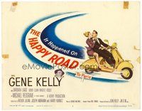 1x148 HAPPY ROAD TC '57 romantic art of Gene Kelly & Barbara Laage riding & kissing on Vespa!
