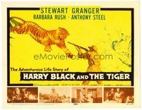1x149 HARRY BLACK & THE TIGER TC '58 cool art of tiger leaping at hunter Stewart Granger with gun!